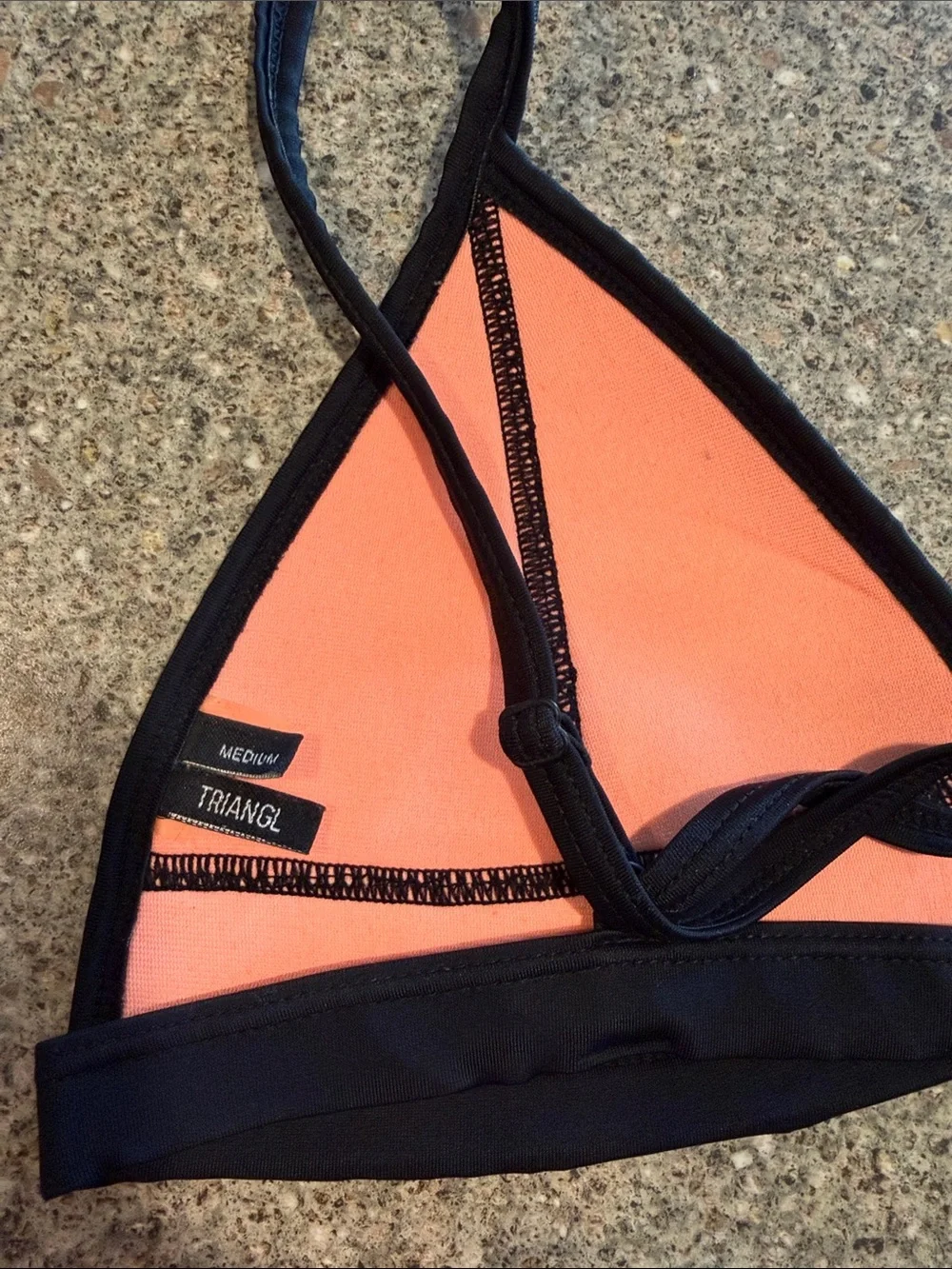 triangl swimwear Mint Green and Coral Triangle Bikini Top with Black Trim